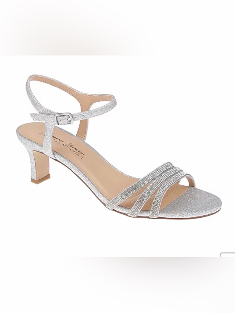 Badgley Mischka Silver Glitter Ankle Strappy Block Heel Size 8.5